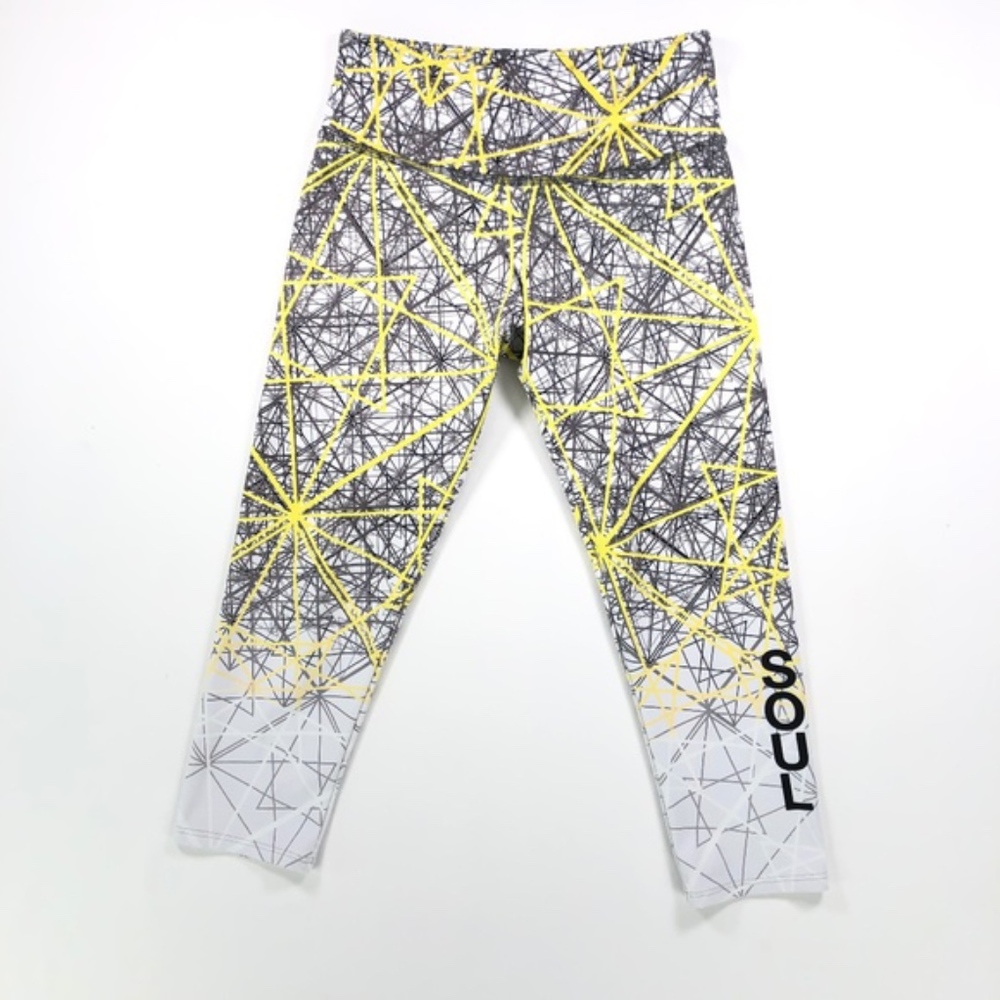 Soul Cycle XS Black Yellow Cropped Capri Leggings